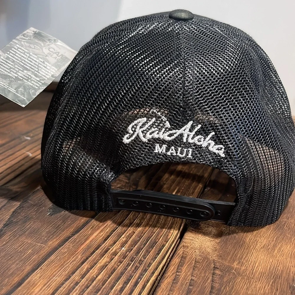 NWT Maui Kai Aloha Black Camouflage Snapback Hat with Wave Patch